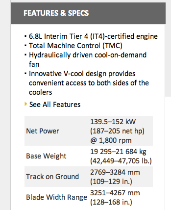John Deere 850K dozer specs